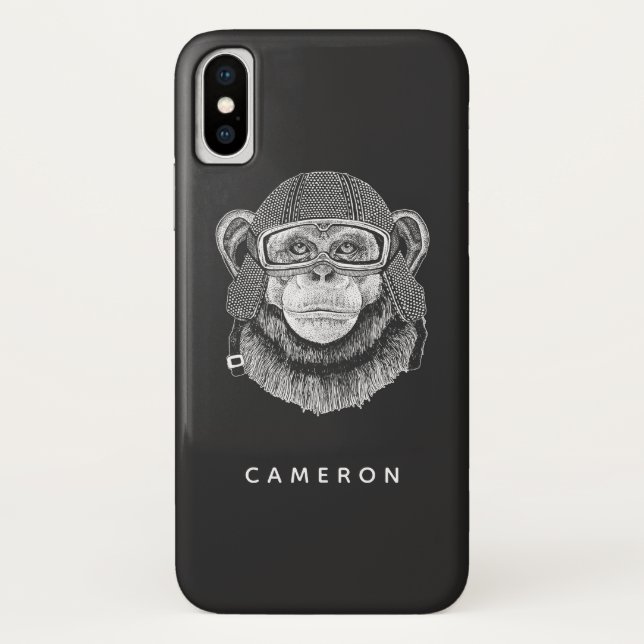 Capa Para iPhone, Case-Mate Chimpanzee Motorcycle Rider | Adicione seu nome (Verso)