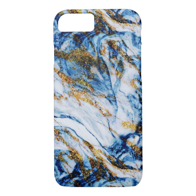 Capa Para iPhone, Case-Mate Chique de mármore Dourado azul elegante feminino (Verso)
