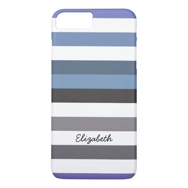 Capa Para iPhone, Case-Mate Cinza Azul Girly Amplas Faixa Horizontal Com Nome (Verso)