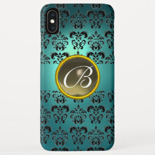 Capa Para iPhone XS Max Cinza do preto azul do MONOGRAMA da GEMA do