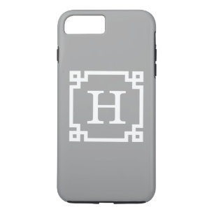 Capa iPhone 8 Plus/7 Plus Cinza Escura Com Quadro-Chave Grego #2 Monograma I