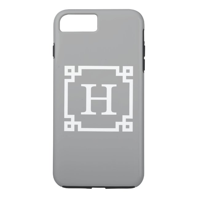 Capa Para iPhone, Case-Mate Cinza Escura Com Quadro-Chave Grego #2 Monograma I (Verso)