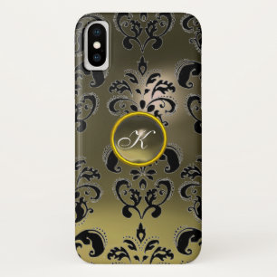 Capa Para iPhone X CINZA NEGRA DAMASK GEMSTONE MONOGRAM Floral