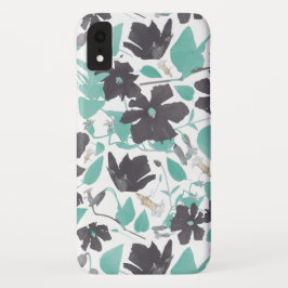 Capa Para iPhone Da Case-Mate Cinza Pintada Aquarela Teal Clematis Vine Floral