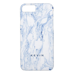 Capa Para iPhone Da Case-Mate Cinzas azuis-claras e espirais de mármore branco