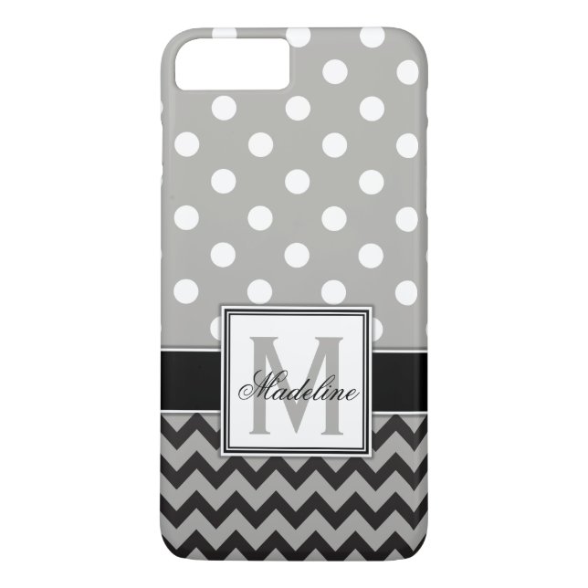 Capa Para iPhone, Case-Mate Cinzas, Bolinhas Pretas e Brancas e Chevron Mobile (Verso)