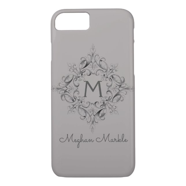 Capa Para iPhone, Case-Mate Cinzas clássicas monogramas Elegante (Verso)
