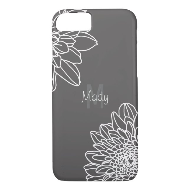Capa Para iPhone, Case-Mate Cinzas Escuras Com Grandes Flores Brancas E Nome (Verso)