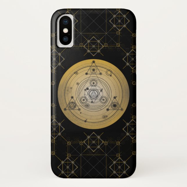 Capa Para iPhone, Case-Mate Círculo sagrado amarelo da geometria com teste (Verso)