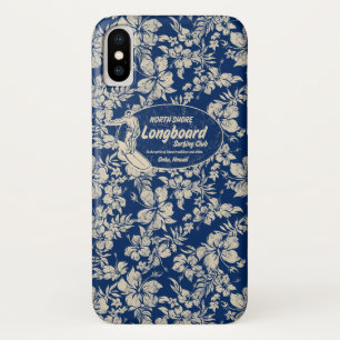 Capa Para iPhone X Club Surfing Longboard Logo e Hibiscus Hawaiian