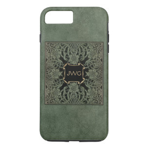 Capa Para iPhone Da Case-Mate Cobrir do Livro do Monograma de Couro Verde Antiqu