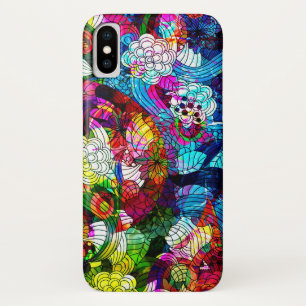 Capa Para iPhone X Colagem Colorida das Flores Retrorísticas legal