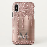 Capa Para iPhone Da Case-Mate Colírio Dourado de Rosa monograma em metal cor-de-<br><div class="desc">O rosa dourado moderno, cinzento, goteja o nome e a capas de iphone monificada. Este design apresenta pinceladas cor-de-rosa-pincelada cor-de-rosa pincelada sobre fundo de metal escovado cor-de-rosa com modelo de texto personalizado monograma inicial e nome próprio. Presente feminino perfeito. Por favor, note que esta design é um efeito fotográfico impresso....</div>