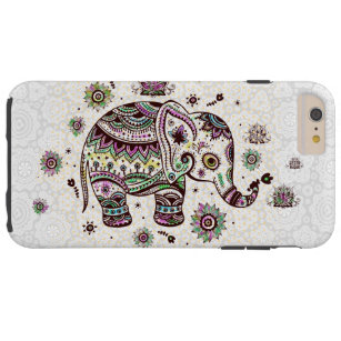Capa Tough Para iPhone 6 Plus Colores de Pastel Flores Retro e Elefante