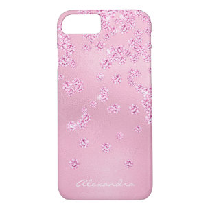 Capa iPhone 8/ 7 Confetes cor-de-rosa femininos bonito de Bling do