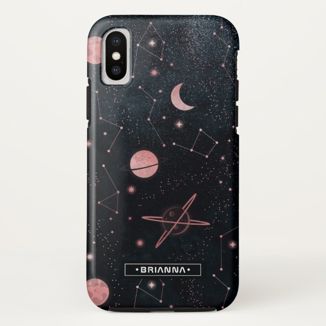 Capa Para iPhone, Case-Mate Constelações Douradas rosa | Monograma do Espaço E (Verso)