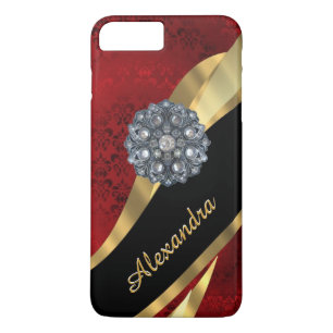 Capa iPhone 8 Plus/7 Plus Cor damasco vermelha elegante bonito personalizada