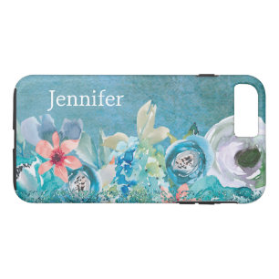 Capa iPhone 8 Plus/7 Plus Cor de água rosa e lacrimejante floral personaliza