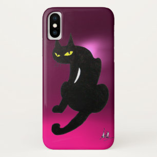 Capa Para iPhone X Cor-de-rosa-CAT PRETO