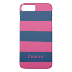 Capa iPhone 8 Plus/7 Plus Cor-de-rosa & Marinho Strips nomes personalizados