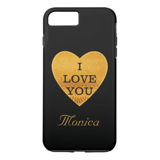 Capa iPhone 8 Plus/7 Plus Coração preto & Dourado personalizado eu te amo