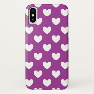 Capa Para iPhone X Corações brancos de polca em roxo de Flor de Cactu