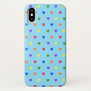 Capa Para iPhone Da Case-Mate Corações de bolinhas em arco-íris sobre azul bebê