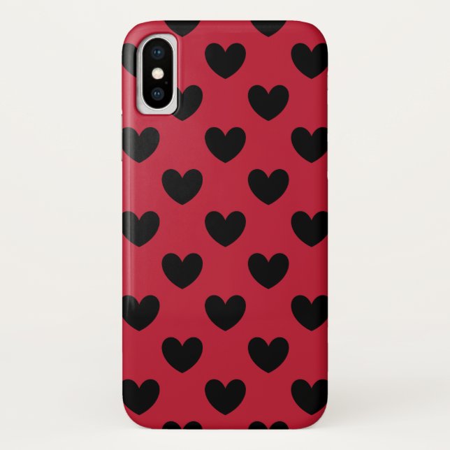 Capa Para iPhone, Case-Mate Corações de bolinhas pretos em vermelho (Verso)