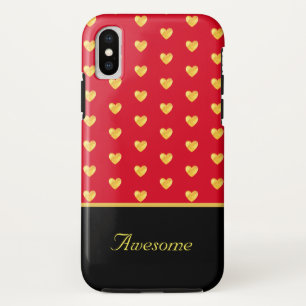 Capa Para iPhone Da Case-Mate Corações dourados em vermelho e caligrafia em pret