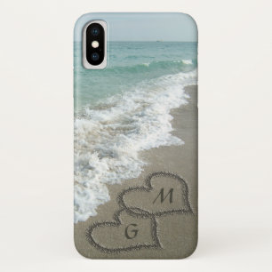 Capa Para iPhone X Corações personalizados da areia na praia
