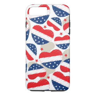 Capa iPhone 8 Plus/7 Plus Corações vermelhos, brancos e azuis