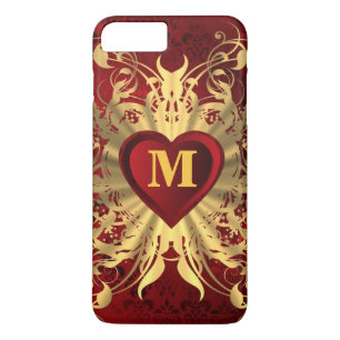 Capa Para iPhone Da Case-Mate Corações vermelhos e padrão de ouro monograma