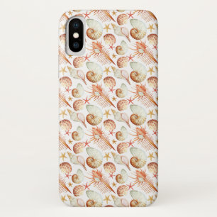 Capa Para iPhone X Coral Com Conchas E Caranguejos