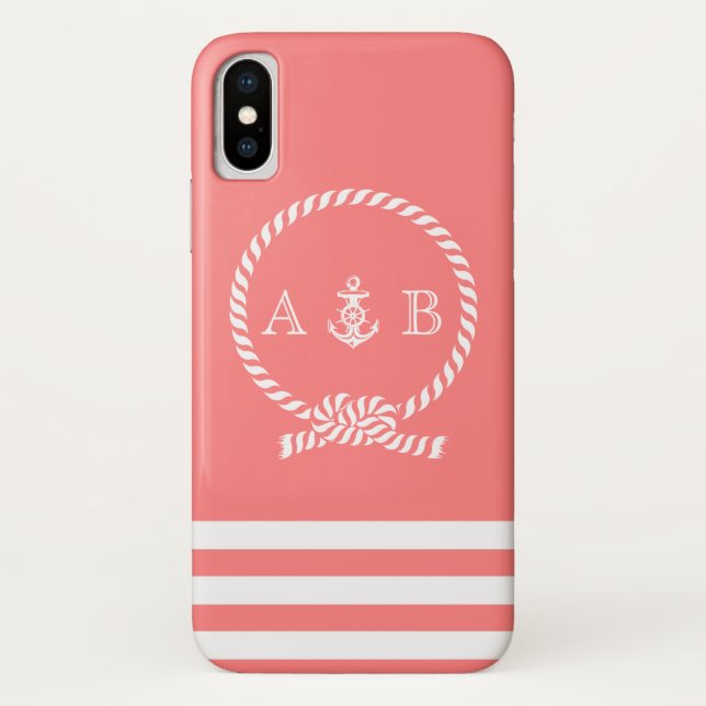 Capa Para iPhone, Case-Mate Coral Rope e Anchor Monograma (Verso)