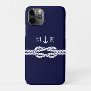 Capa Para iPhone 11 Pro Corda e monograma náuticos da âncora no marinho