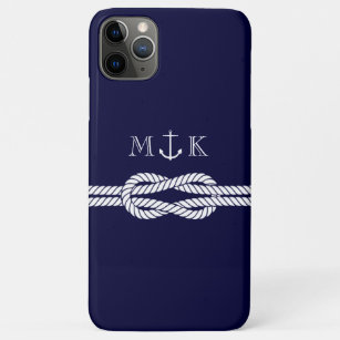 Capa Para iPhone 11 Pro Max Corda e monograma náuticos da âncora no marinho