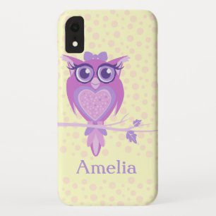 Capa Para iPhone Da Case-Mate Coruja roxa e amarelo-limão, fofinha personalizad