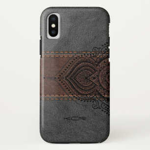 Capa Para iPhone X Couro castanho e Cinza com destaque para cadeiras 