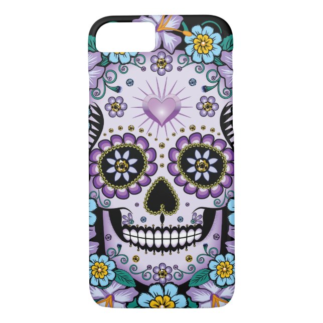 Capa Para iPhone, Case-Mate Crânio de Açúcar Roxo com Flores (Verso)