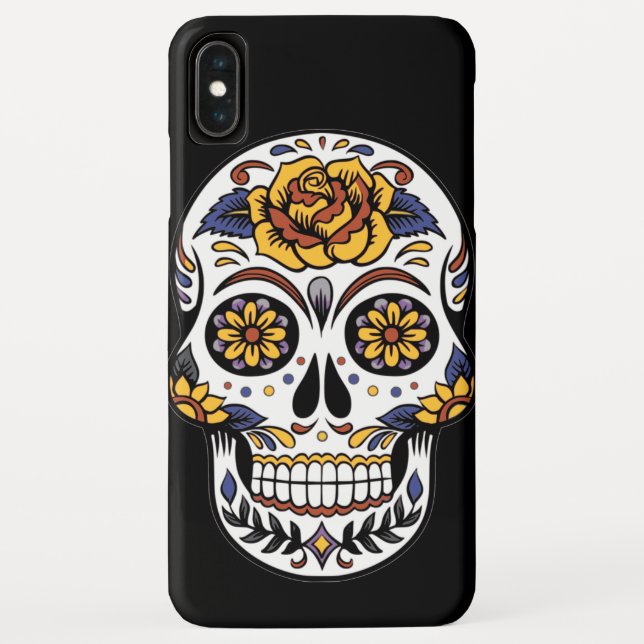 Capa Para iPhone, Case-Mate Crânio de Rosa Amarelo em Preto (Verso)