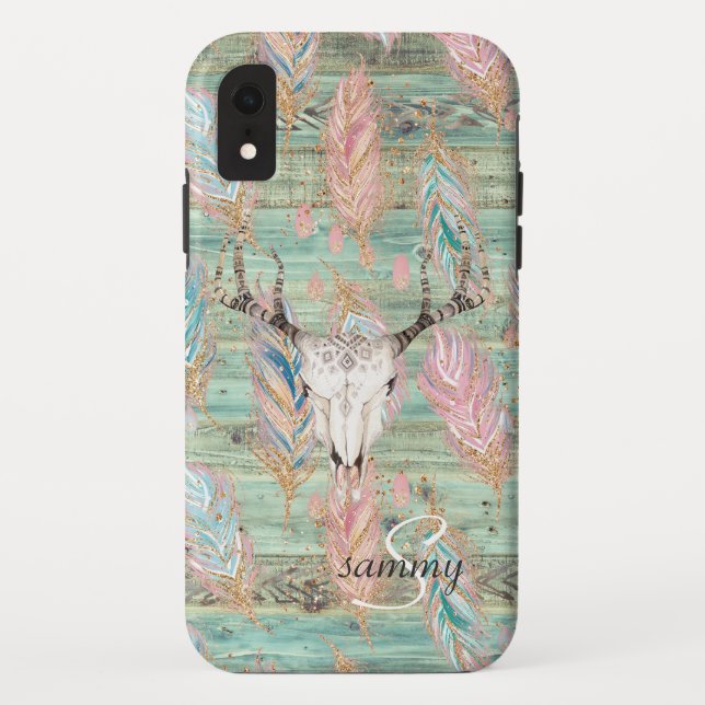 Capa Para iPhone, Case-Mate Crânio de Veado de Madeira Turquesa Ocidental Rúst (Verso)