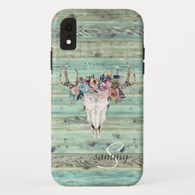 Capa Para iPhone, Case-Mate Crânio de Veado de Madeira Turquesa Ocidental Rúst (Verso)