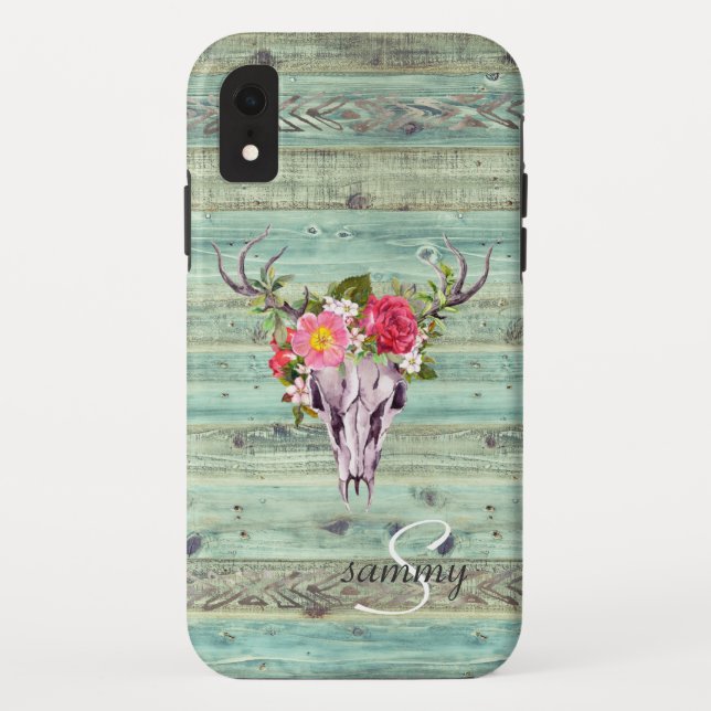 Capa Para iPhone, Case-Mate Crânio de Veado de Madeira Turquesa Ocidental Rúst (Verso)