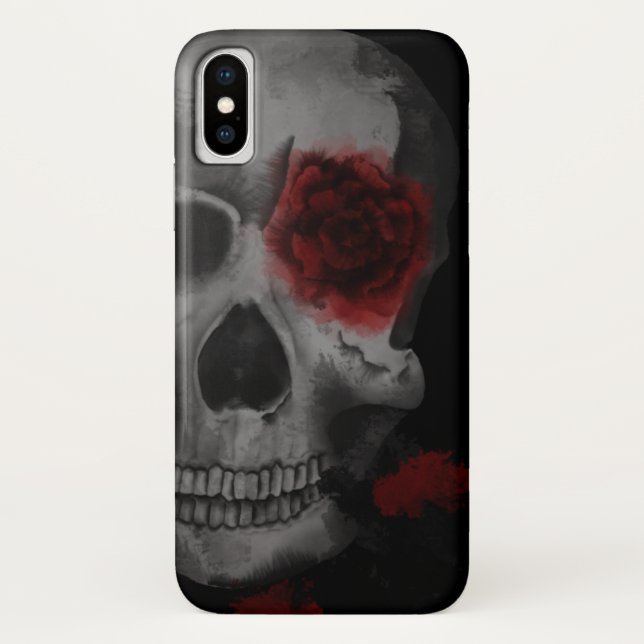 Capa Para iPhone, Case-Mate Crânio gótico e Rosas vermelhas vibrantes (Verso)
