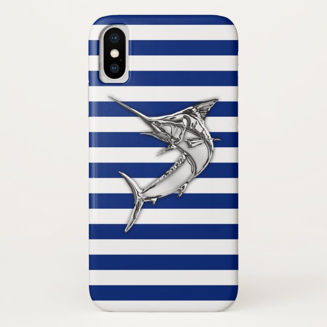 Capa Para iPhone, Case-Mate Cromo de Espadarte Marlin em faixas marítimas (Verso)