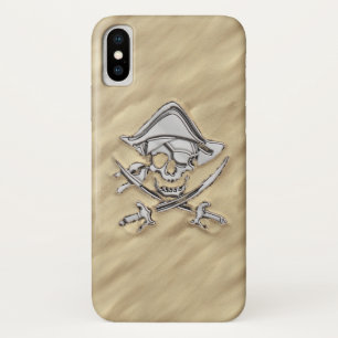 Capa Para iPhone Da Case-Mate Cromo prateado como crânio pirata na areia