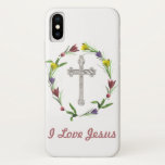 Capa Para iPhone Da Case-Mate Cruz com rosa<br><div class="desc">Rosa Ringing Cross</div>