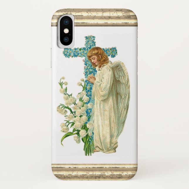 Capa Para iPhone, Case-Mate Cruz cristã florescida azul (Verso)