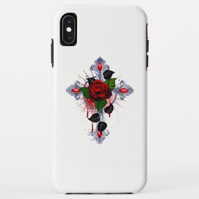 Capa Para iPhone, Case-Mate Cruz de Prata com Rosa vermelha (Verso)