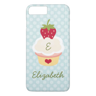 Capa iPhone 8 Plus/7 Plus Cupcake Monogrammed azul da morango